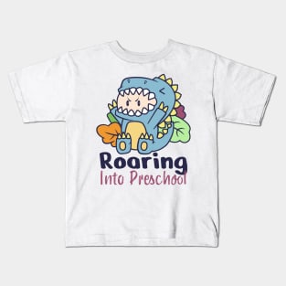 Roaring Into Preschool Cute baby in dinosaur costume Kids T-Shirt